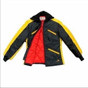 Vintage Bombardier Mode Black and Gold Ski Jacket